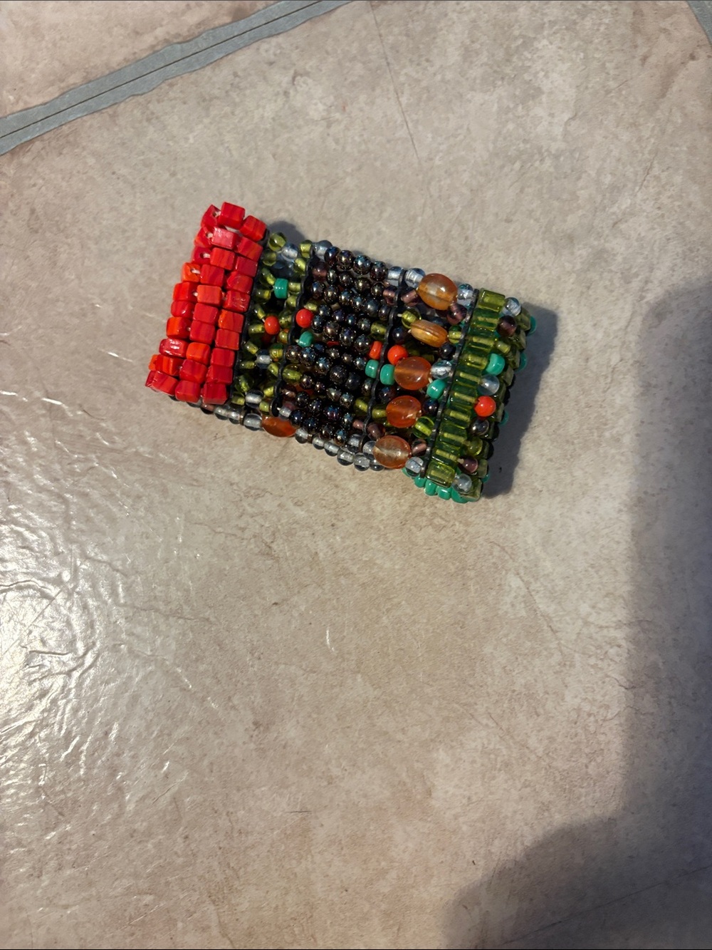 Handcrafted Red Beaded Multi-Color Stretch Bracelet - Picture 4 of 7